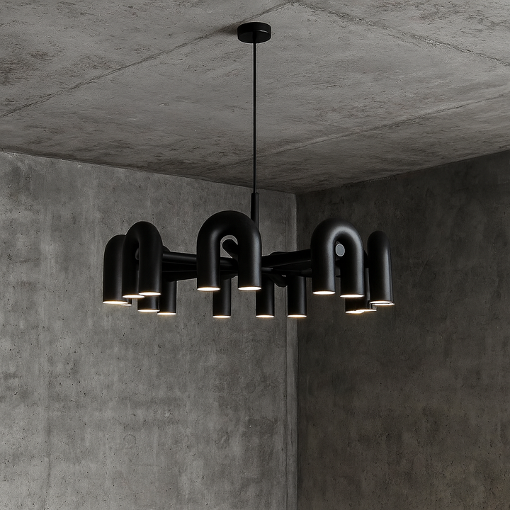 Modern Black Tube Chandelier