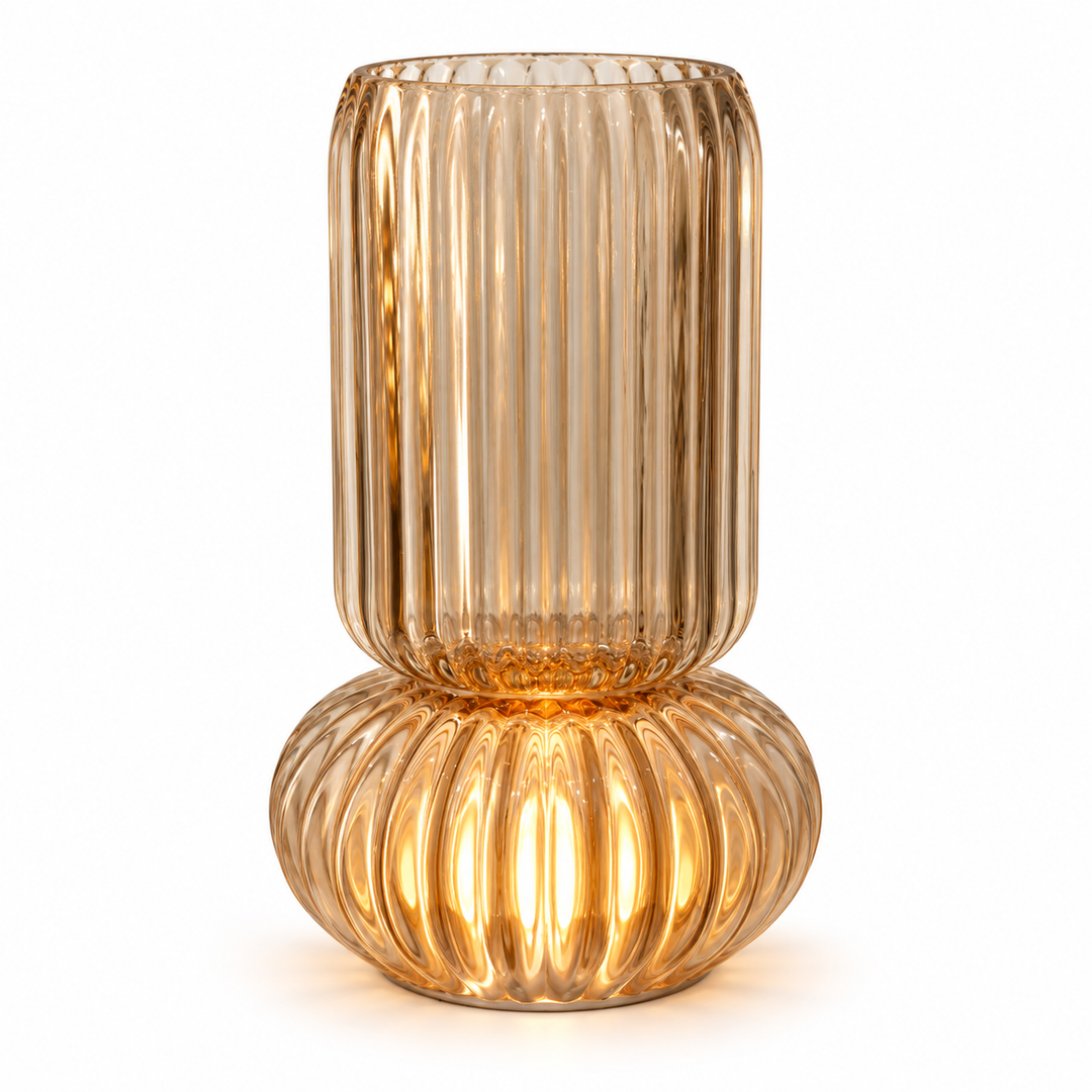 Amber Ribbed Glass Table light &amp; Vase powered with battery 🔋