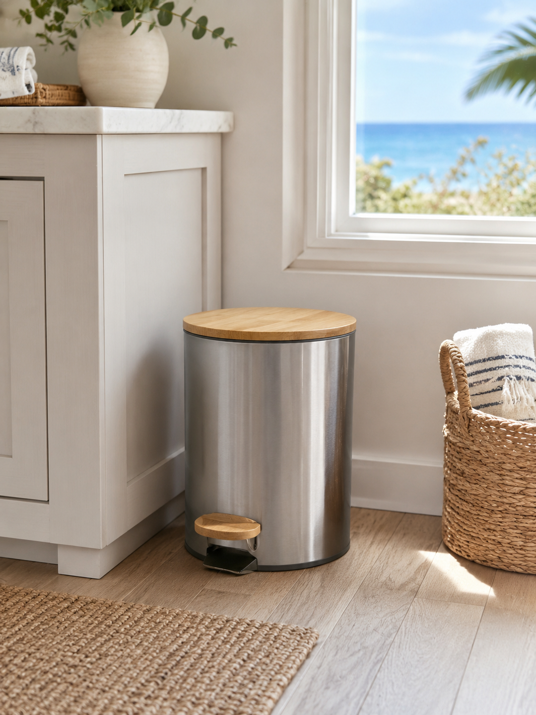 Stainless Steel Pedal Bin with Bamboo Lid (5 L)