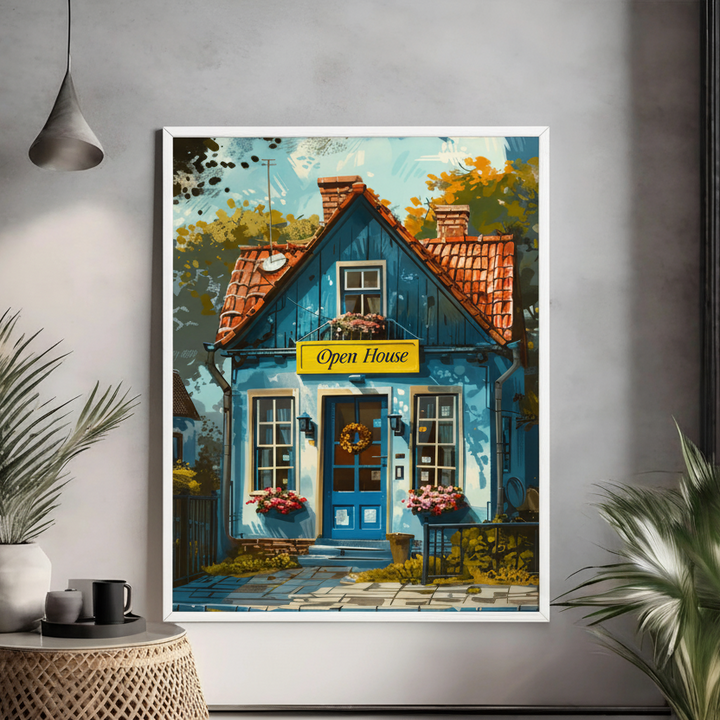 Charming Blue Cottage Open House Art