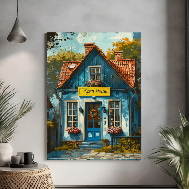 Charming Blue Cottage Open House Art