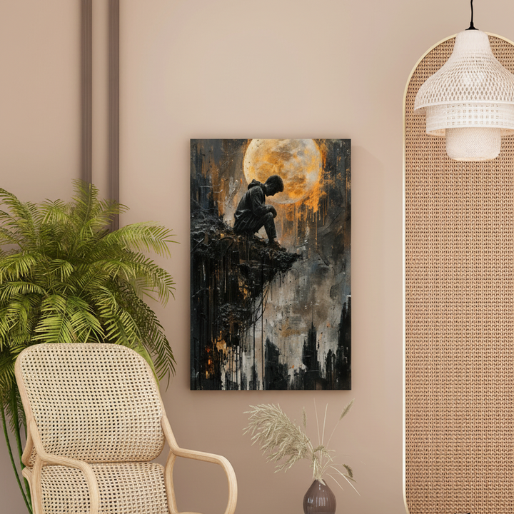 Moody Lone Figure Moonlight Art