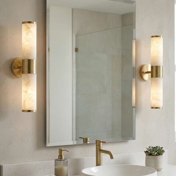 Modern Brass and Opal Alabaster Wall Light