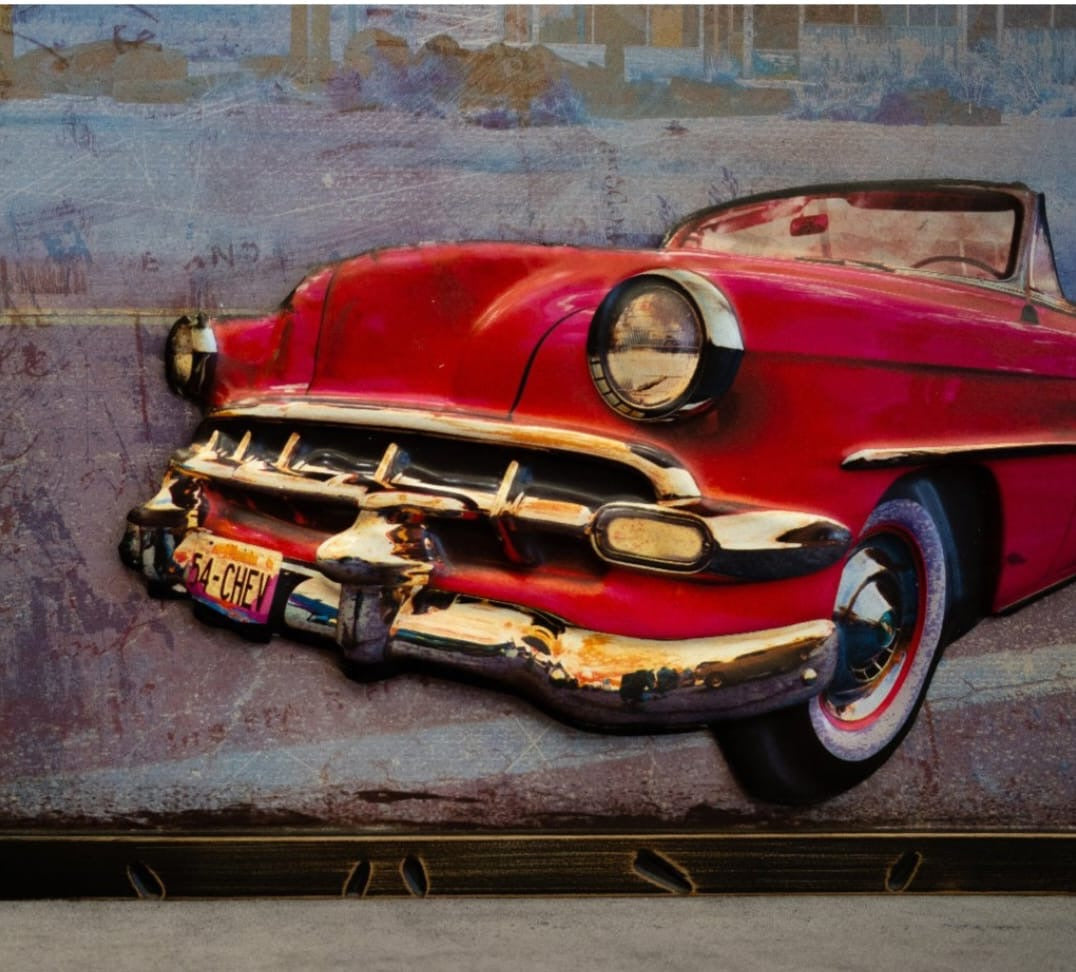 Vintage Red Convertible Retro Garage Wall Art