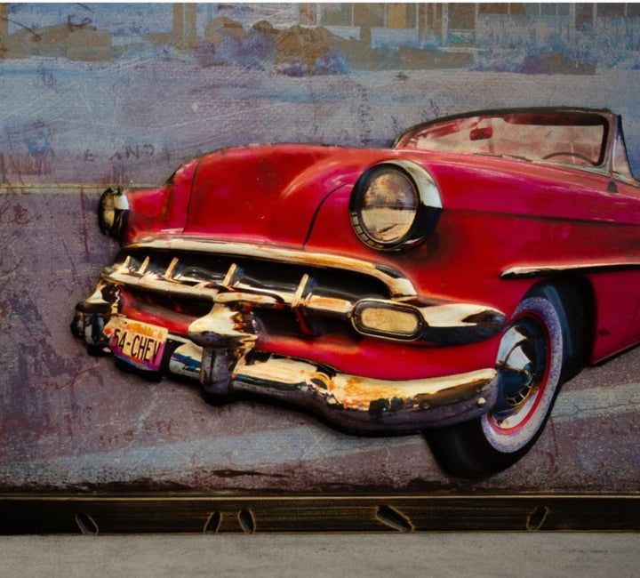 Vintage Red Convertible Retro Garage Wall Art