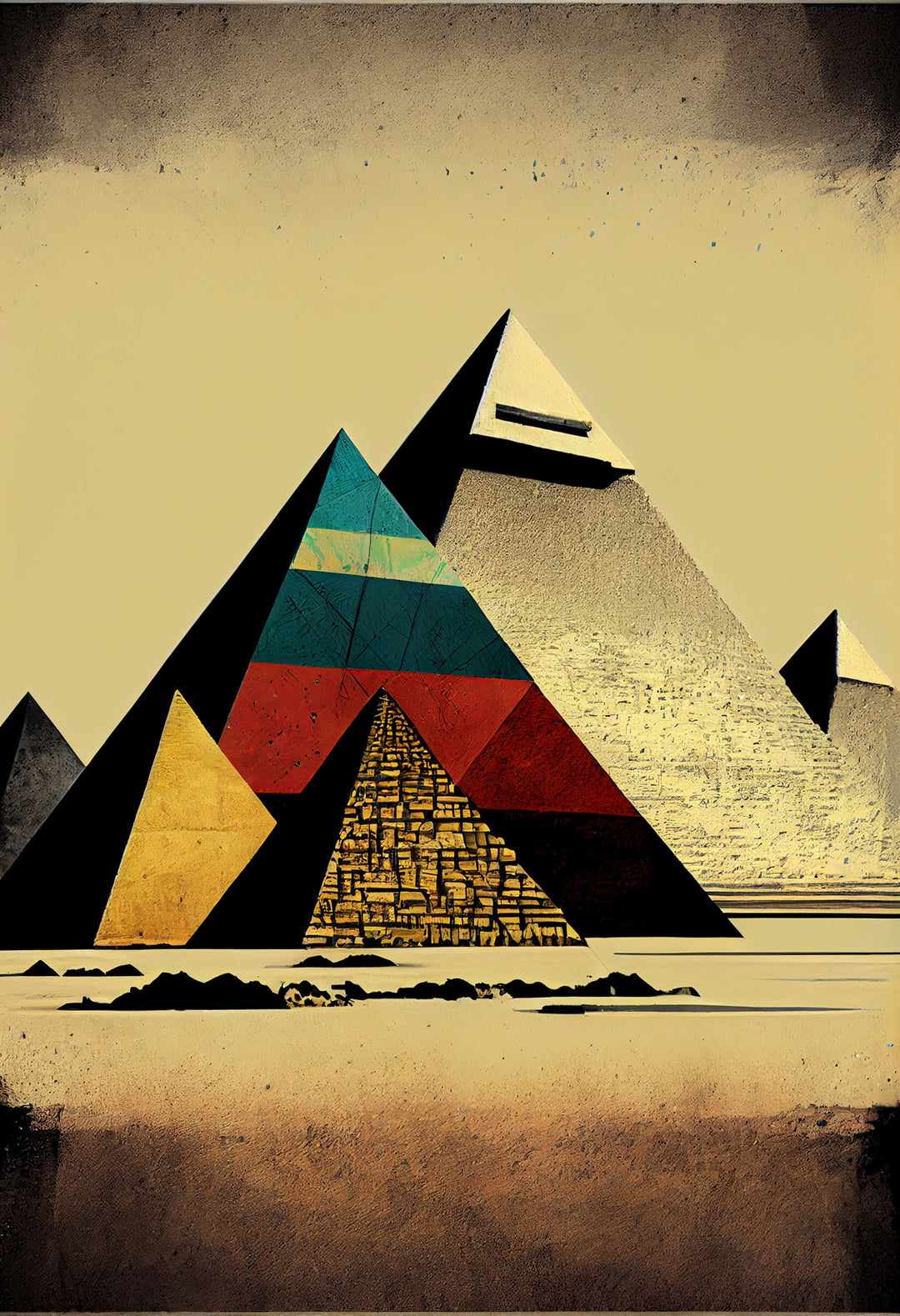 Wadi Home geometric pyramid landscape wall art with earthy tones and abstract design.