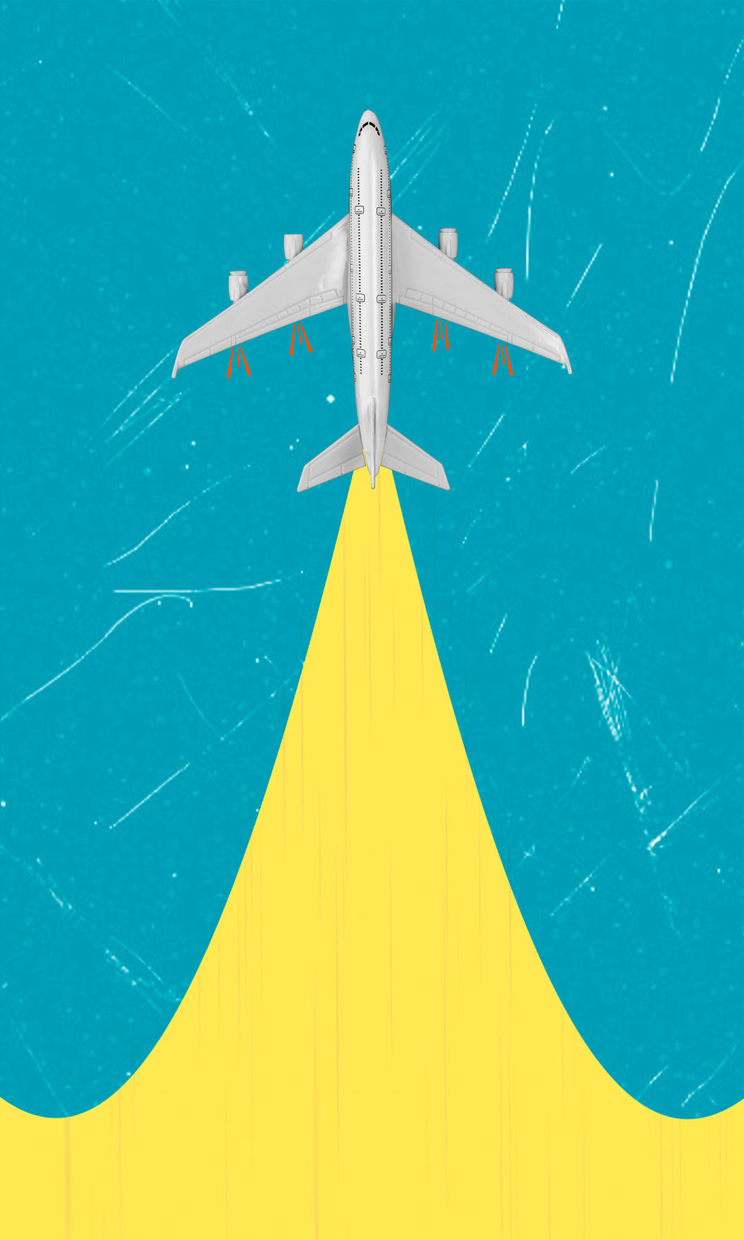 Wadi Home airplane ascending artwork with yellow contrail on blue textured background, framed with MDF and glass.