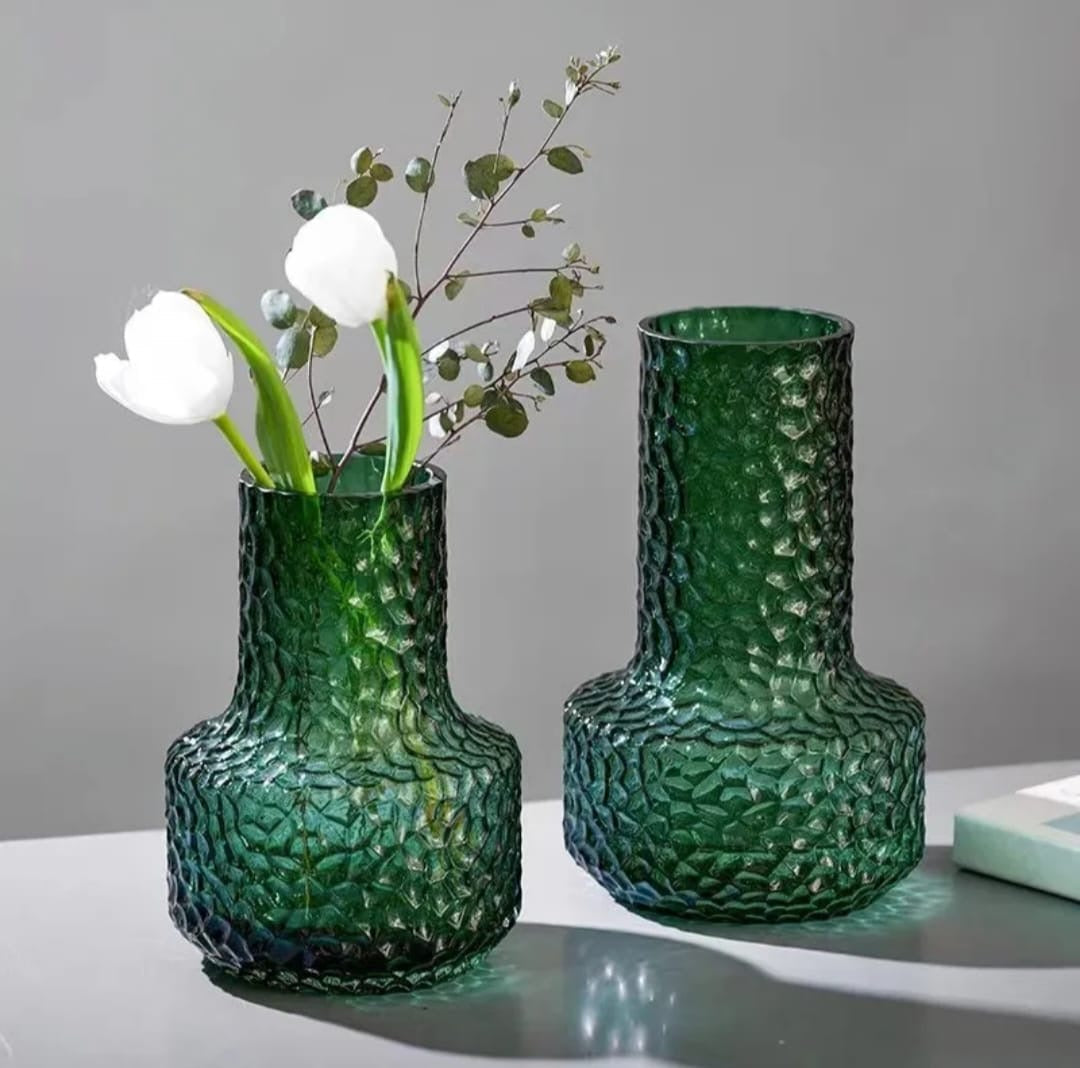 Textured Grey Glass Vase Set