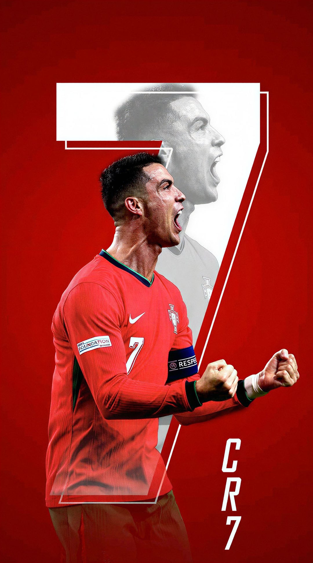 Wadi Home Cristiano Ronaldo football player poster in red kit, celebrating with fists clenched. CR7 graphic.