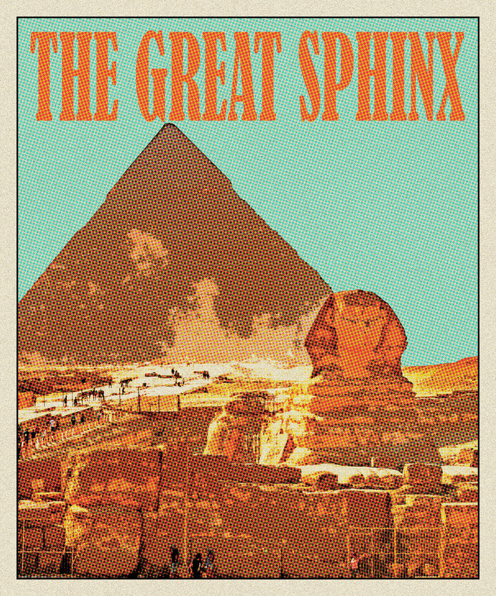 Wadi Home vintage Egyptian Sphinx and Pyramid poster with retro design and warm earthy tones.
