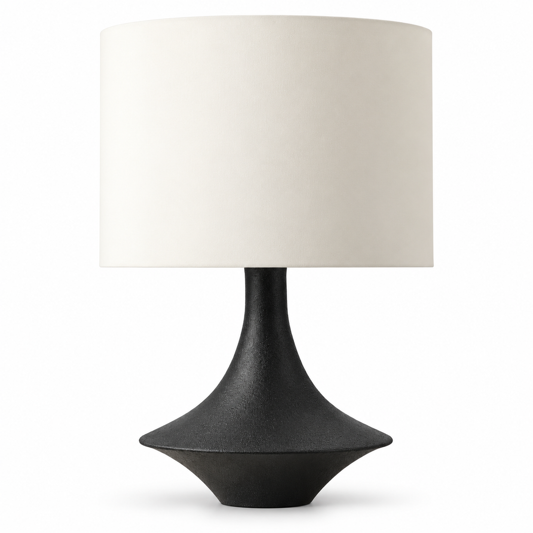 Modern Black Sculptural Table Lamp with Cream Shade