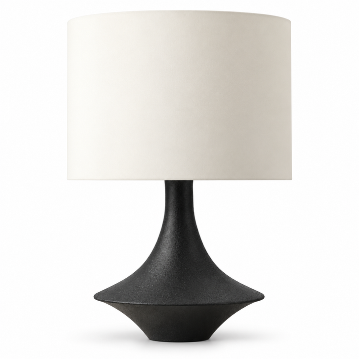 Modern Black Sculptural Table Lamp with Cream Shade
