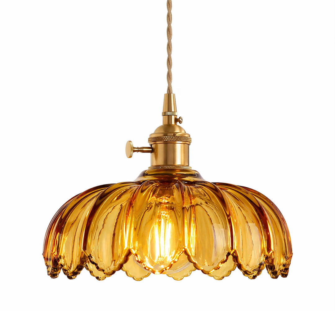 Amber Scalloped Glass Pendant Lamp