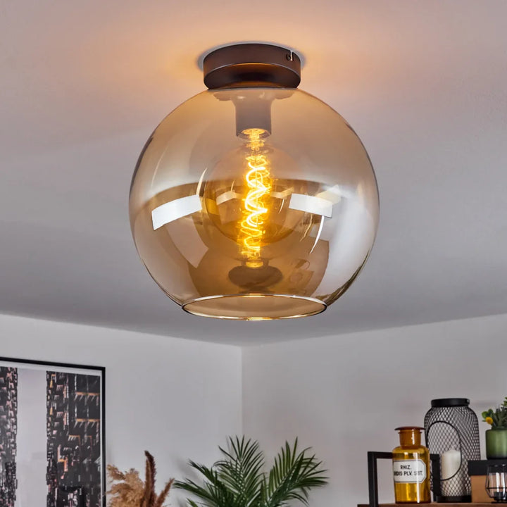 Modern Amber Glass Globe Ceiling Light