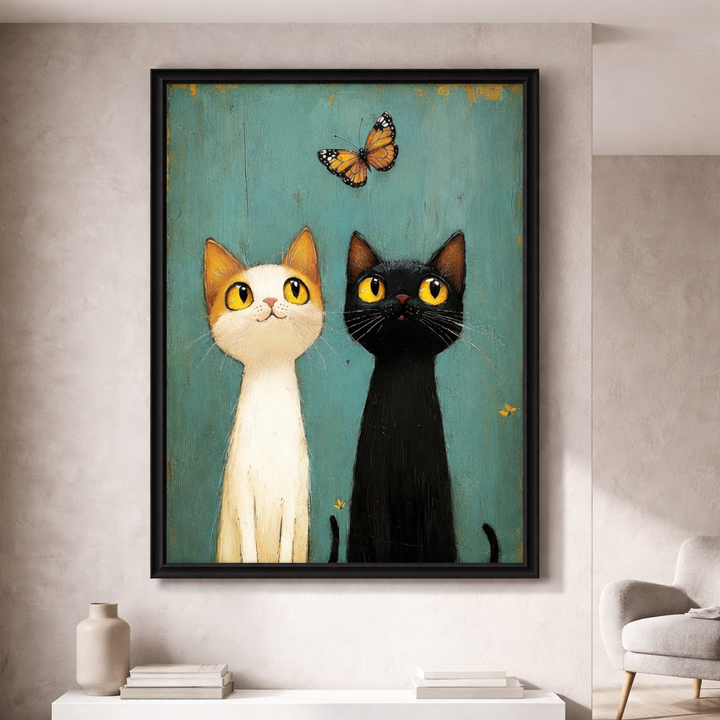 Cats & Butterfly Framed Wall Art