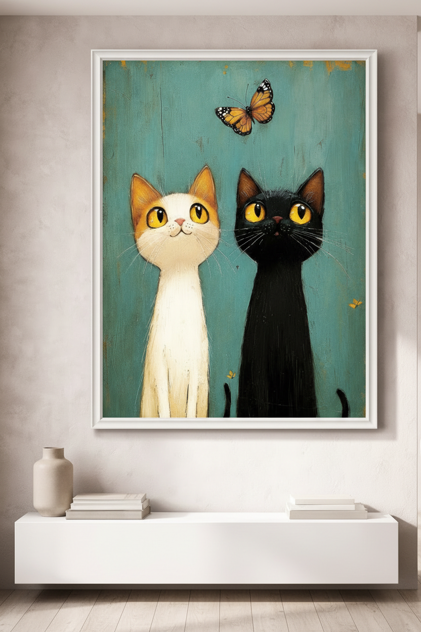 Cats & Butterfly Canvas Wall Art