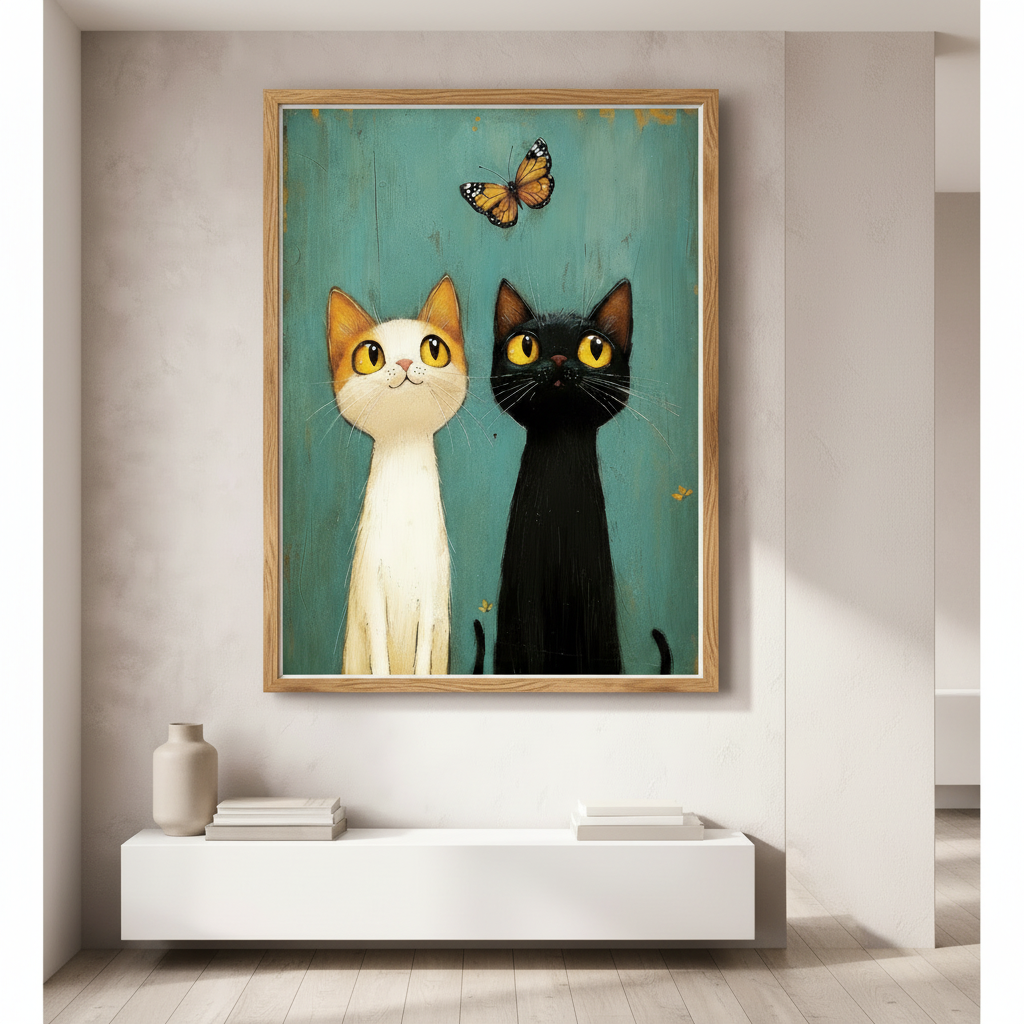 Cats & Butterfly Canvas Wall Art