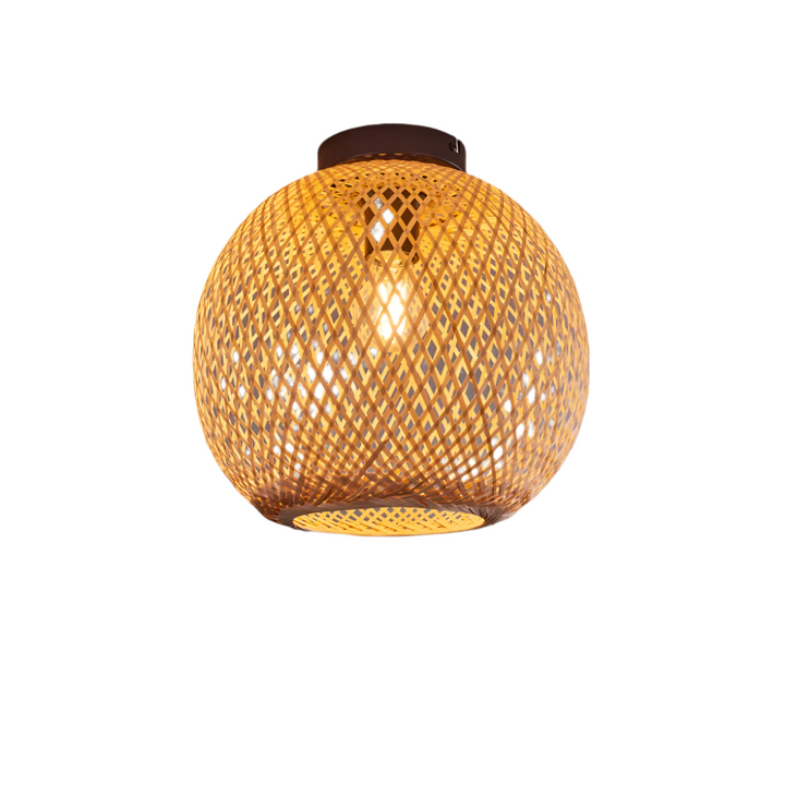 Rustic Woven Bamboo Ceiling Light - Oval Design