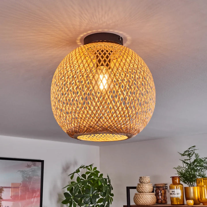 Rustic Woven Bamboo Ceiling Light - Oval Design