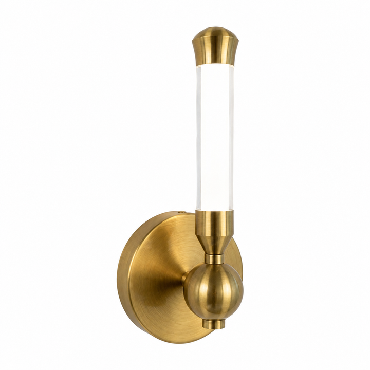 Modern Brass & Black Globe Wall Sconce with Opal Glass Diffuser