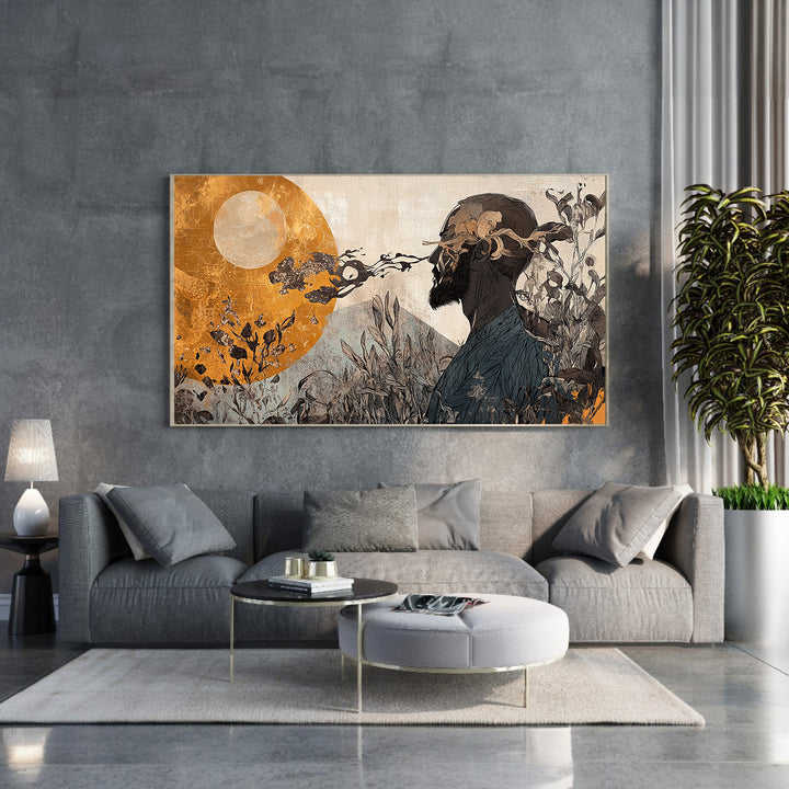 Muted botanical framed canvas wall art for calm home decor
