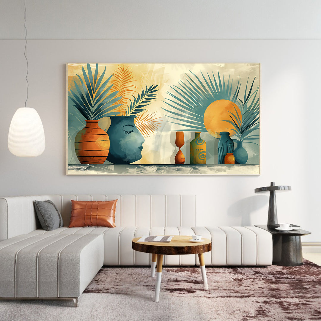 Calm botanical framed canvas wall art for living room decor