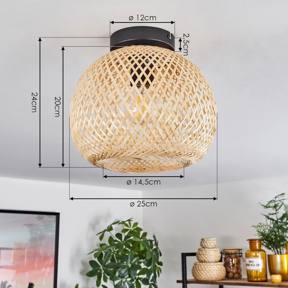 Rustic Woven Bamboo Ceiling Light - Oval Design