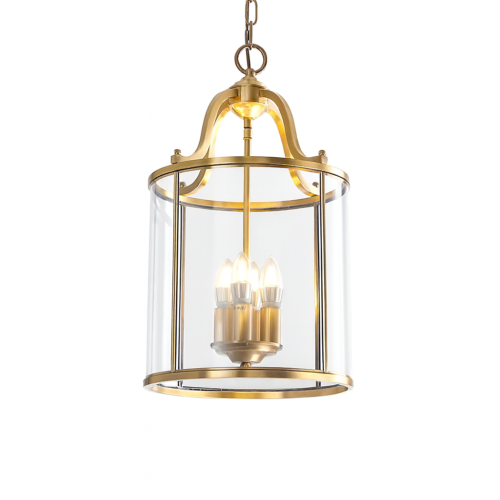 Brass or Black Glass Pendant Chandelier