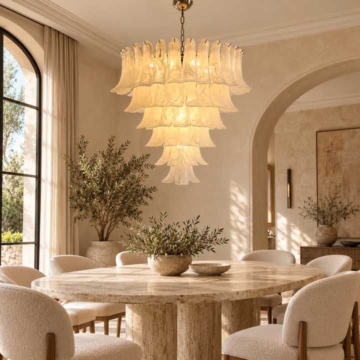 Cream Cascading Glass Panel Chandelier