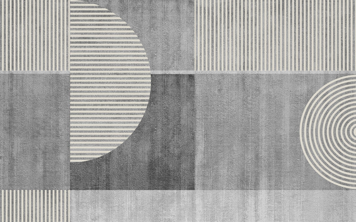 Wadi Home abstract geometric wall art in grey and white with circles and lines. Modern canvas art.