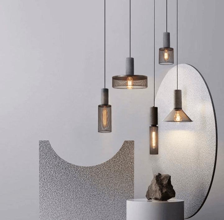 Industrial Concrete and Metal Pendant Light