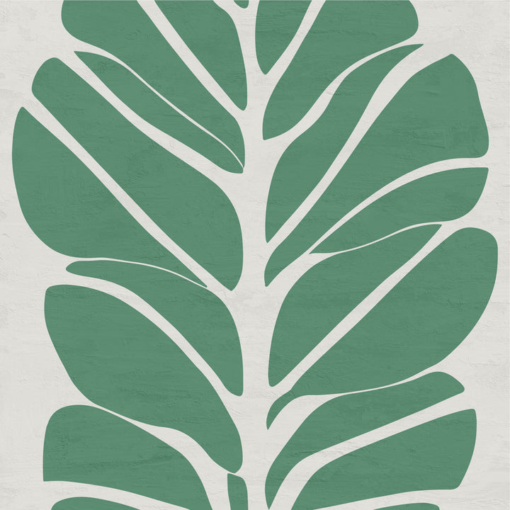 Wadi Home abstract green leaf wall art on a neutral background, minimalist botanical design.
