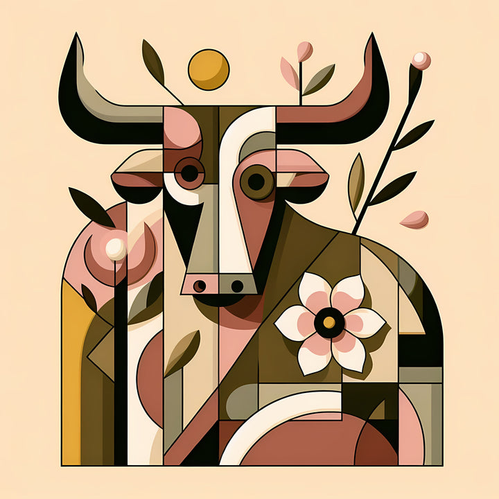 Wadi Home abstract geometric bull floral wall art in earthy tones and soft pinks, modern contemporary style.