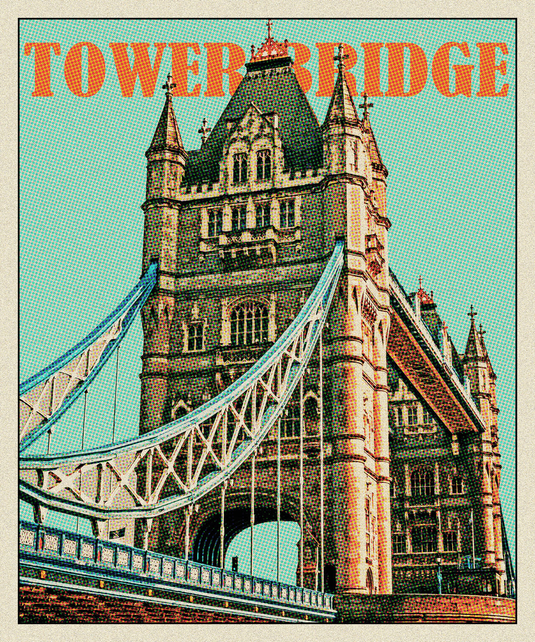 Wadi Home vintage Tower Bridge poster with retro design and vibrant colors, featuring the iconic London landmark.
