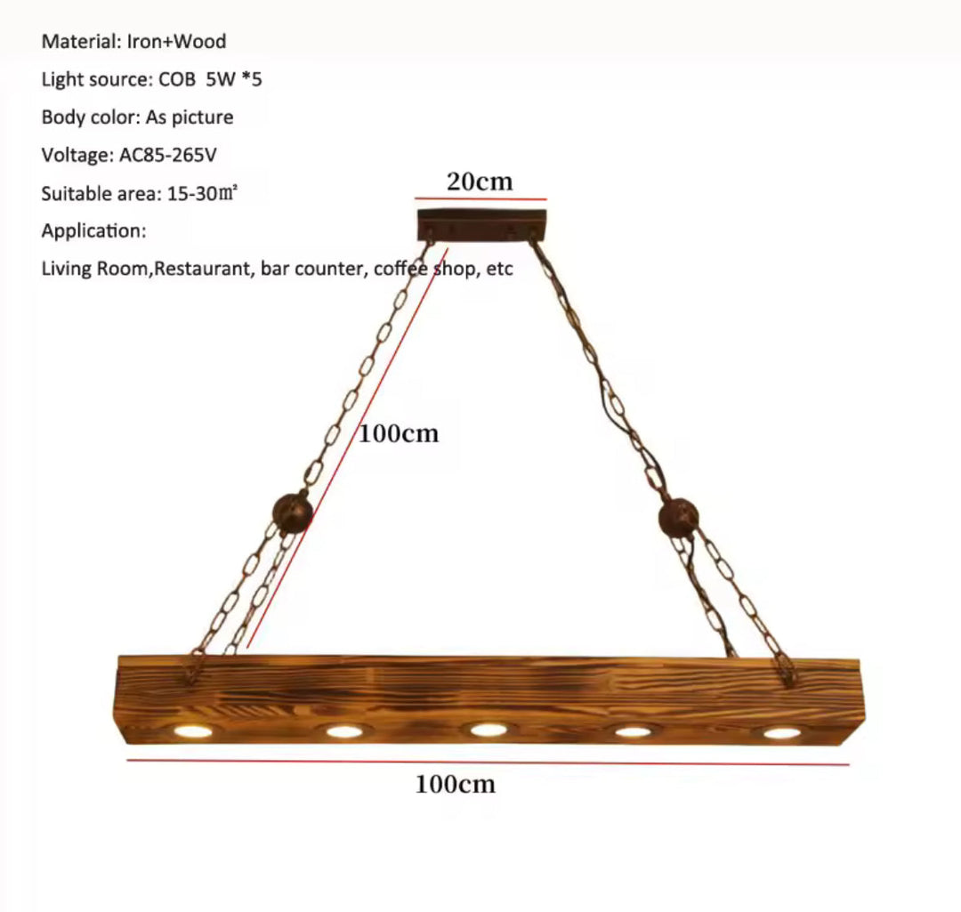 Rustic Wooden Linear Pendant Light