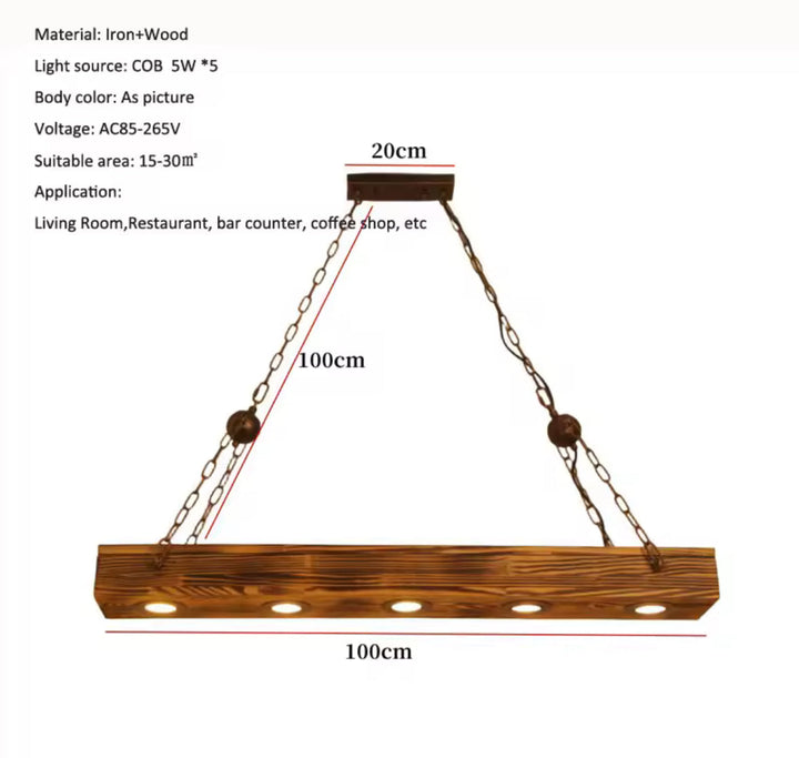 Rustic Wooden Linear Pendant Light