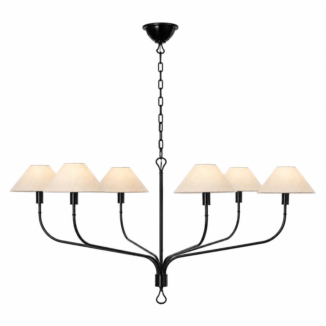 Traditional Gold & Black 6-Light Chandelier with Cream Fabric Shades