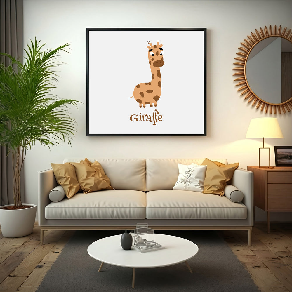 Wadi Home cartoon giraffe nursery wall art in brown and tan, perfect for a baby's room.