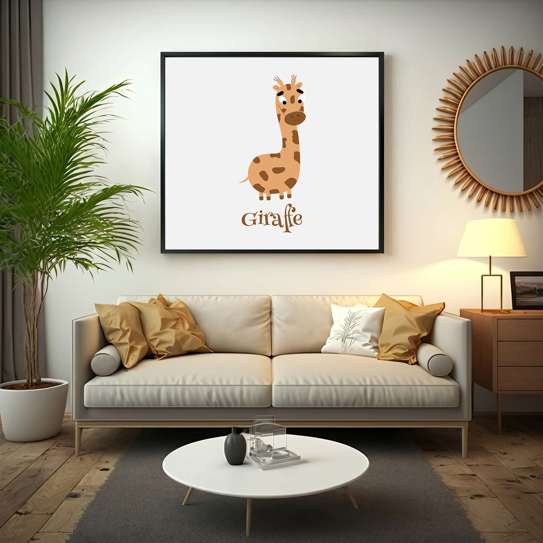 Wadi Home cartoon giraffe nursery wall art in brown and tan, perfect for a baby's room.