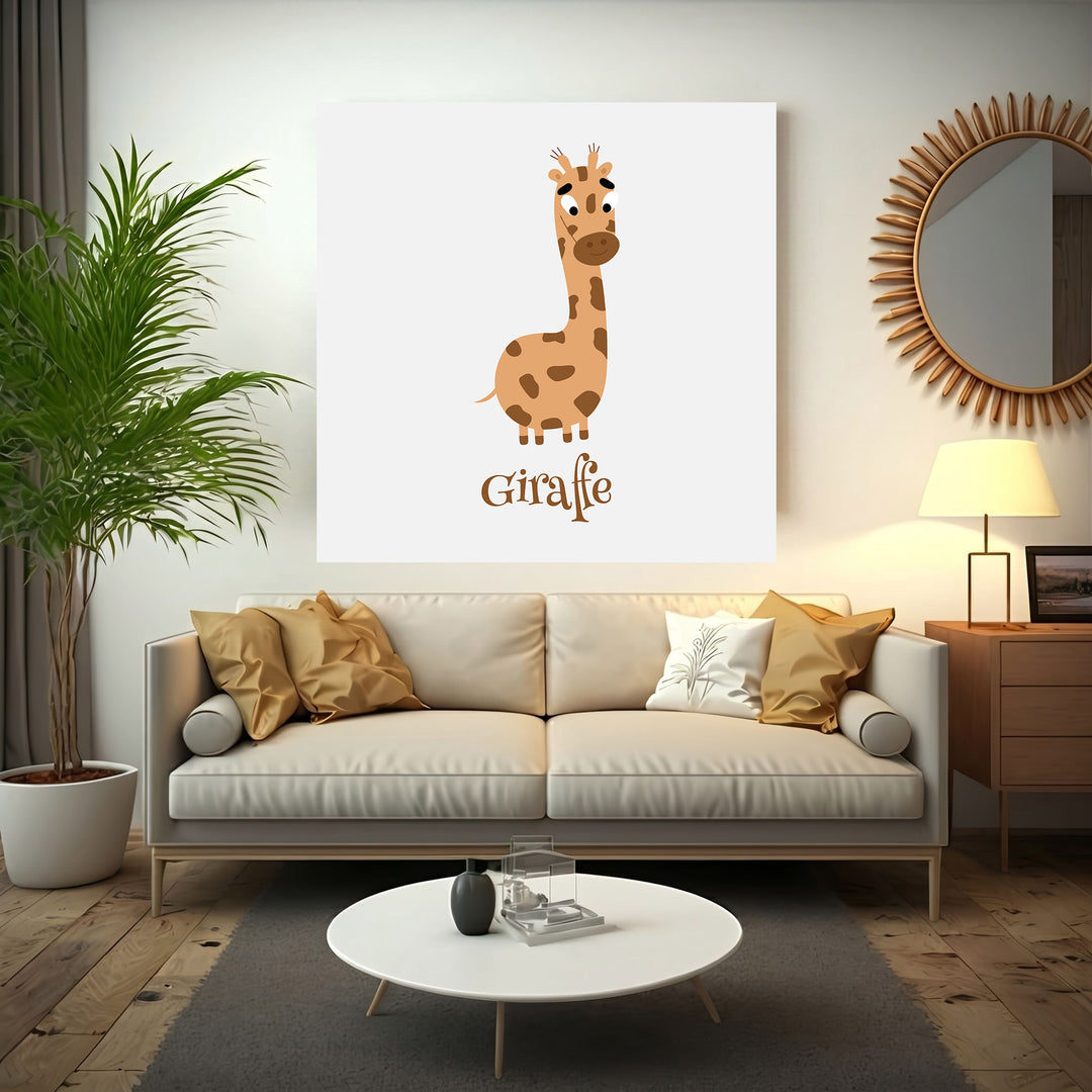 Wadi Home cartoon giraffe nursery wall art in brown and tan, perfect for a baby's room.