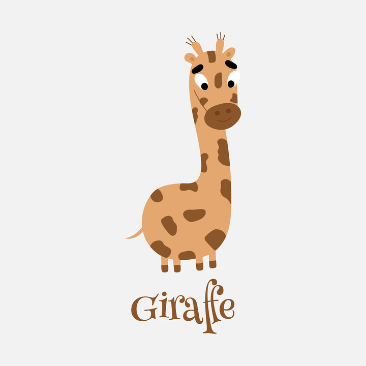 Wadi Home cartoon giraffe nursery wall art in brown and tan, perfect for a baby's room.