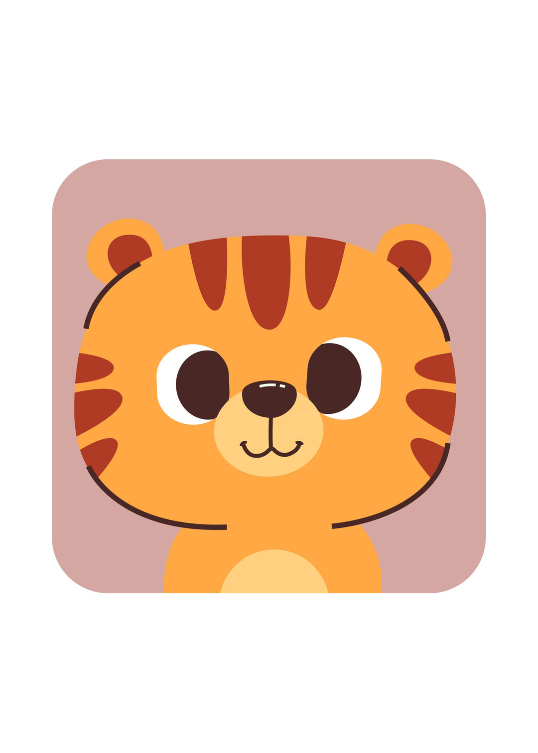 Wadi Home cartoon tiger cub nursery wall art, orange and brown with cute face, perfect for jungle theme decor.