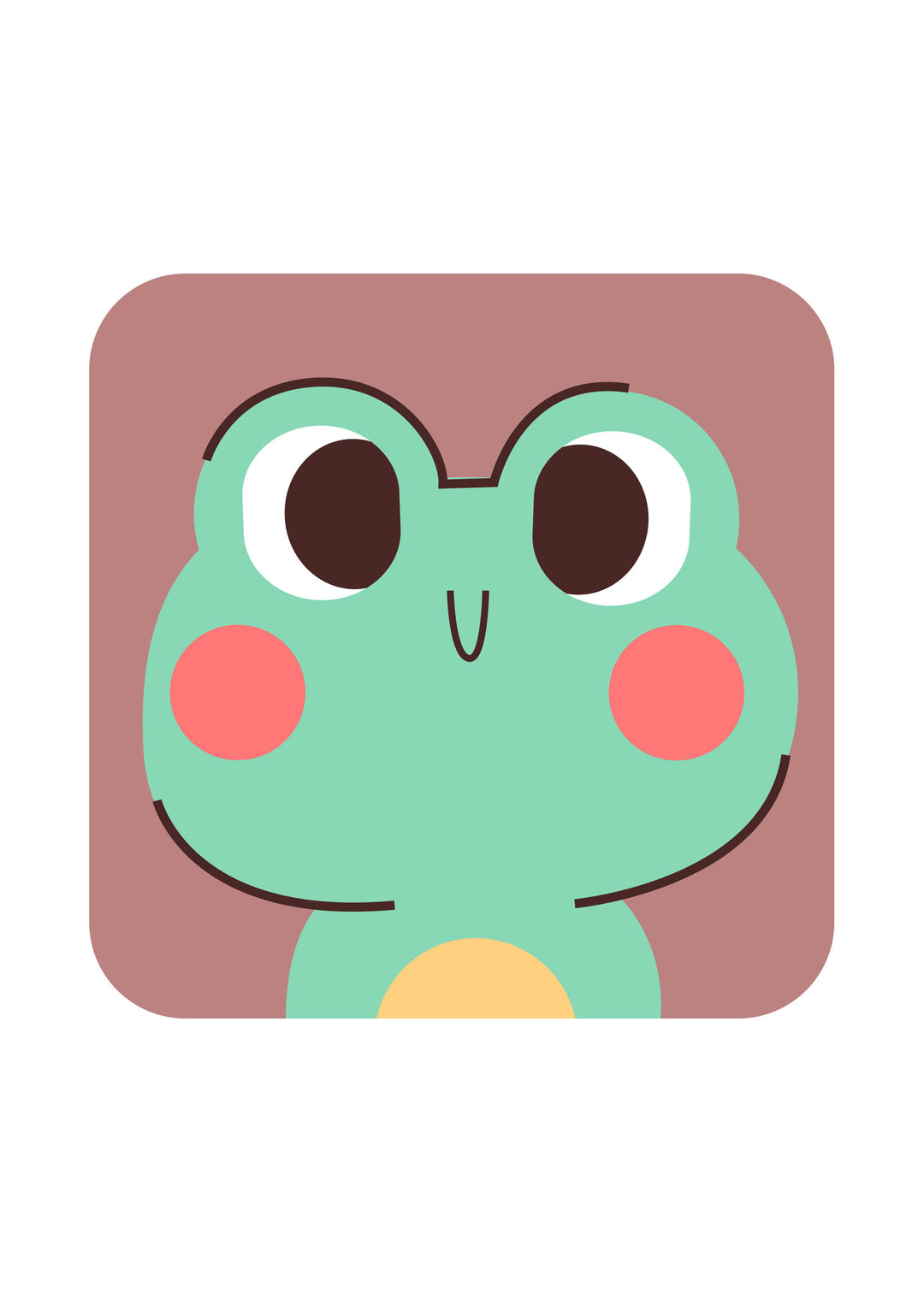 Wadi Home cute smiling frog face nursery art in vibrant green with soft pink cheeks, perfect for a child's room.