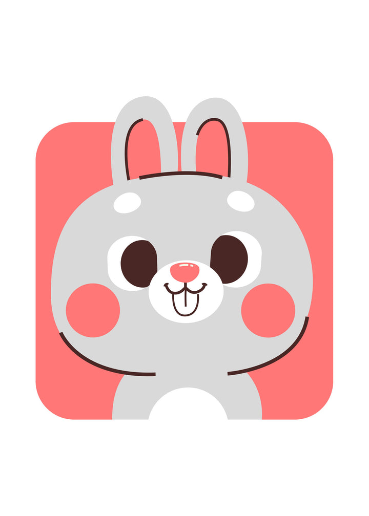 Wadi Home cute grey bunny face art with coral background, perfect for nursery decor.