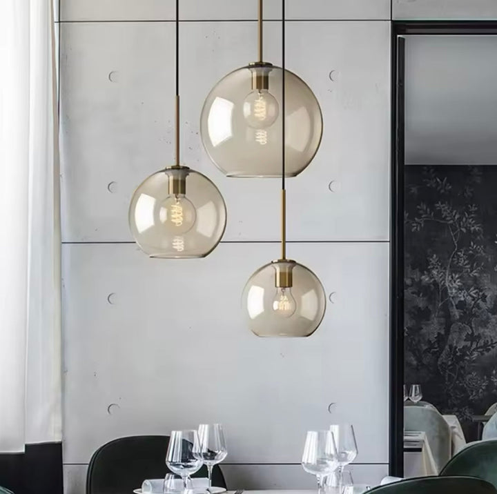 Amber Glass Globe Pendant Light Trio