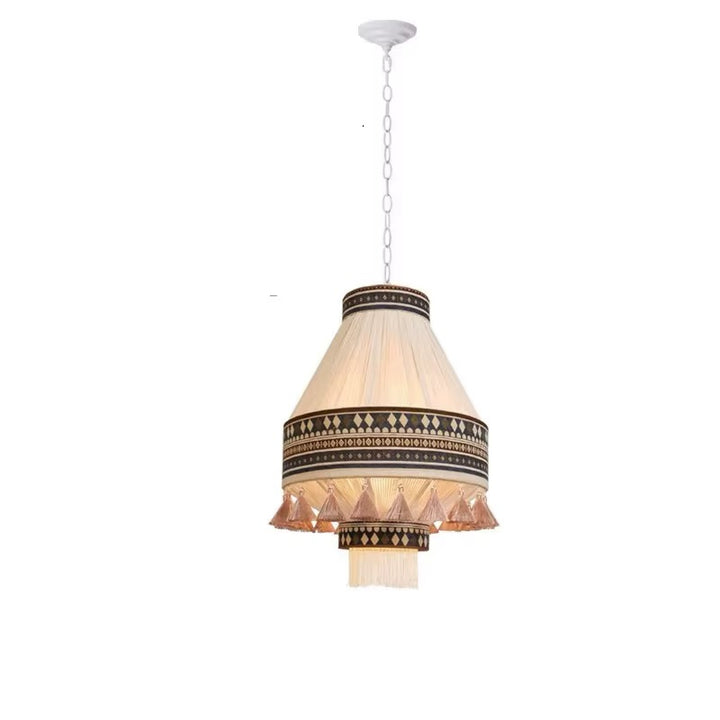 Traditional Tassel Pendant Light with Geometric Trim