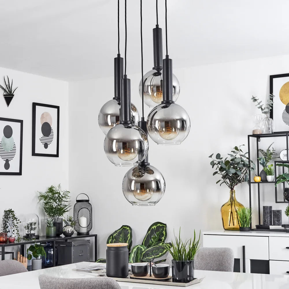 Clustered Glass Globe Pendant Light with Black Accents