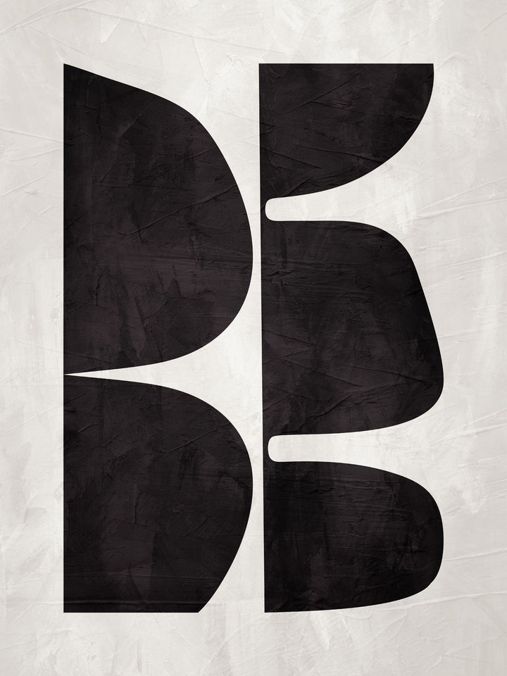 Wadi Home Abstract Geometric Shapes Wall Art in black and off-white with textured background.