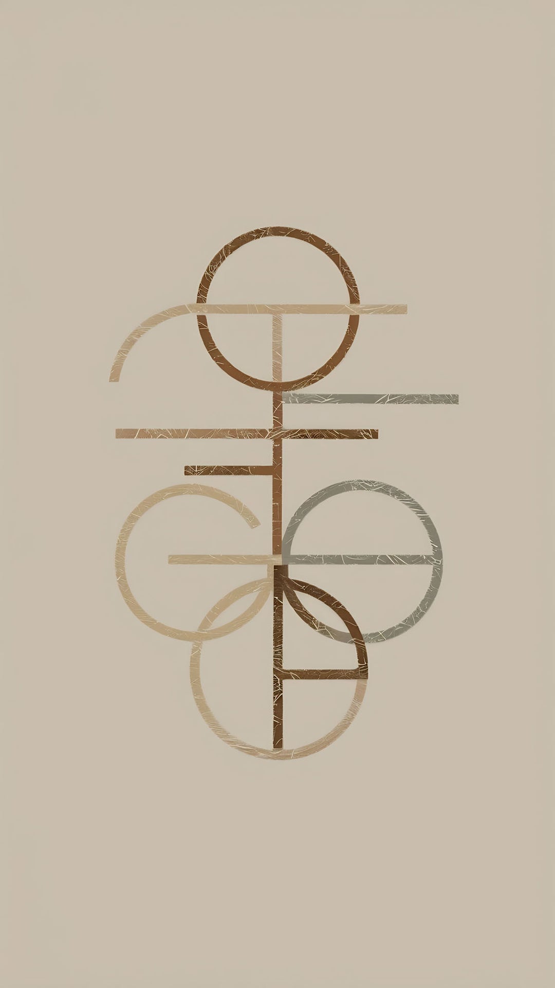 Wadi Home abstract geometric line art print in earthy tones of brown and grey on a beige background.