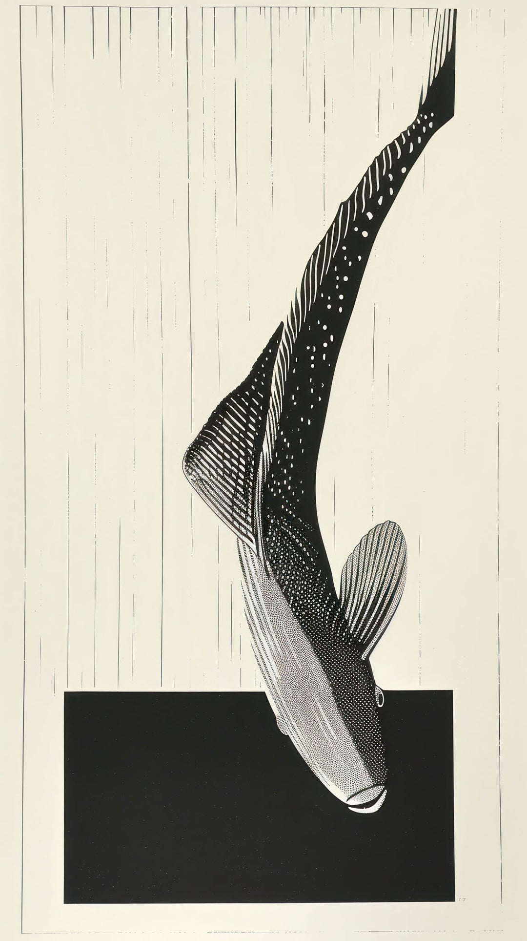 Wadi Home abstract black and white fish wall art with minimalist design and bold lines, printed on high-quality material.